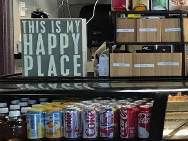 The THIS IS MY HAPPY PLACE sign behind the counter